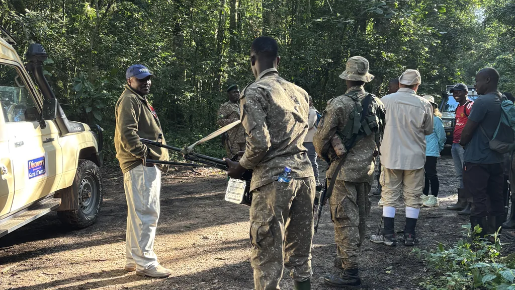 Pre-trek briefing in Bwindi — UWA rangers explain rules before gorilla tracking